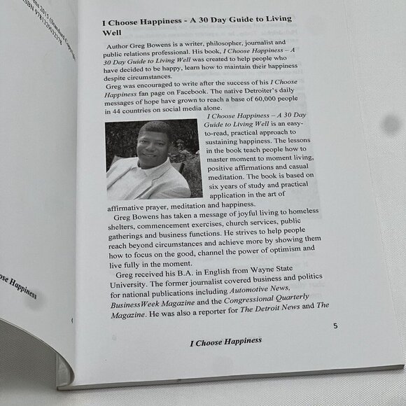 I Choose Happiness A 30 Day Guide to Living Well Greg Bowens Signed - Picture 5 of 5